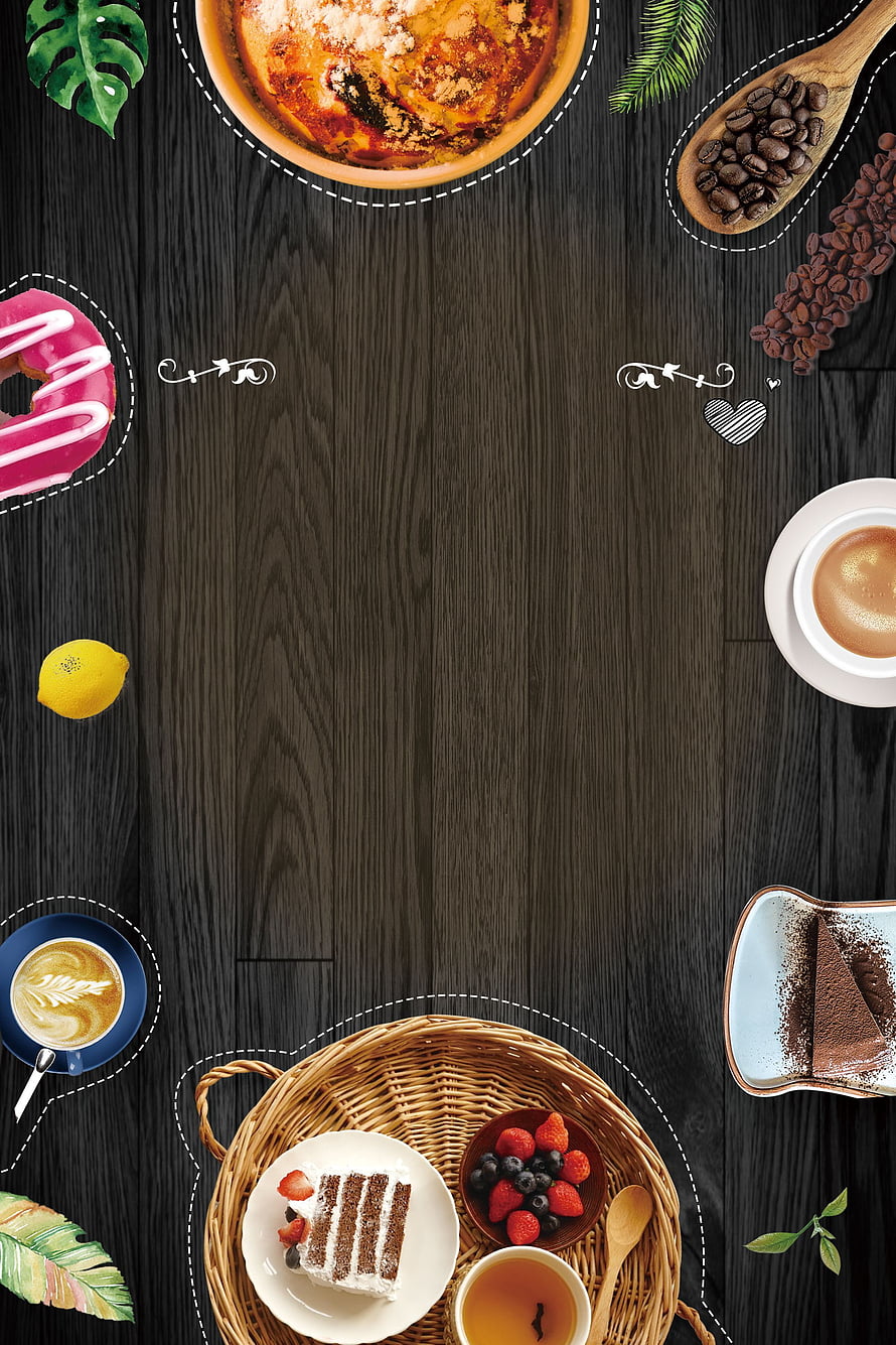 Dark Wood Cafe Flat Lay With Coffee, Cake, Donut, and Fresh Berries HD phone wallpaper