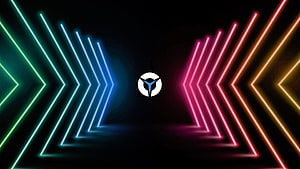 Lenovo Legion Gaming Logo with Neon Arrow Tunnel on Black Background HD wallpaper