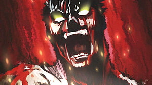 Guts in Berserk Anime Style with Glowing Eyes and Red Aura HD wallpaper