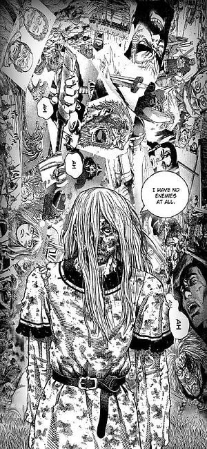 Emma from Attack on Titan manga panel with speech bubble and chaotic background, Vinland Saga Thorfinn, vinland saga manga HD phone wallpaper