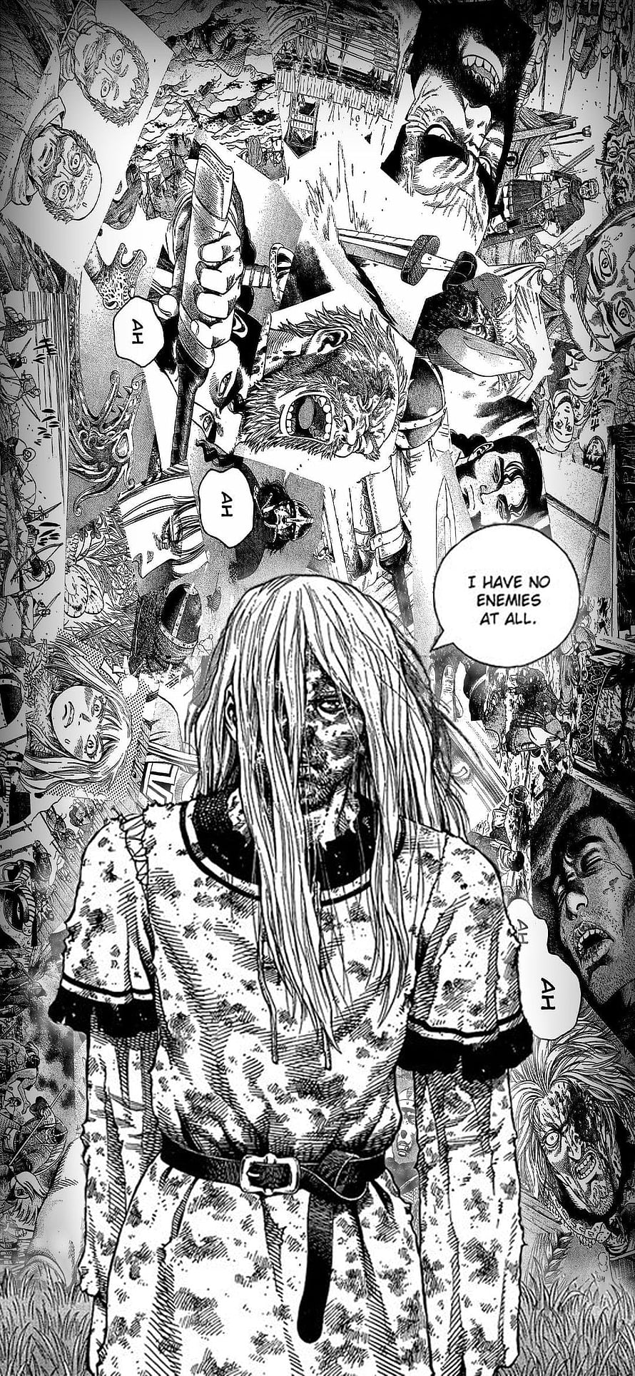 Emma from Attack on Titan manga panel with speech bubble and chaotic background, Vinland Saga Thorfinn, vinland saga manga HD phone wallpaper