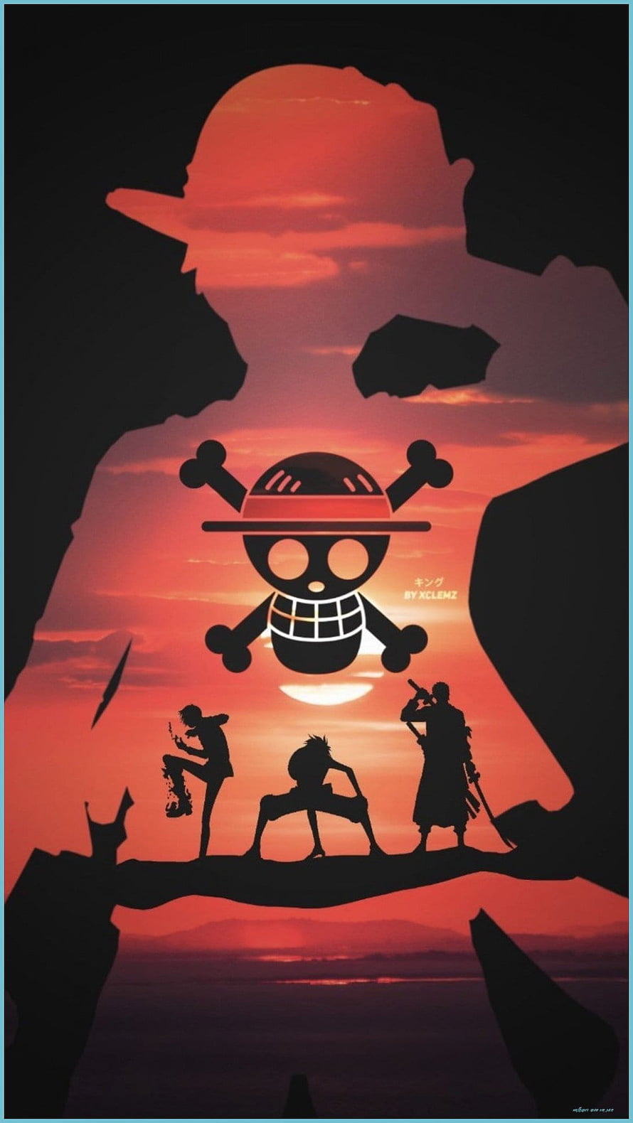 One Piece Straw Hat Pirates Silhouette Wallpaper with Jolly Roger and Sunset HD phone wallpaper