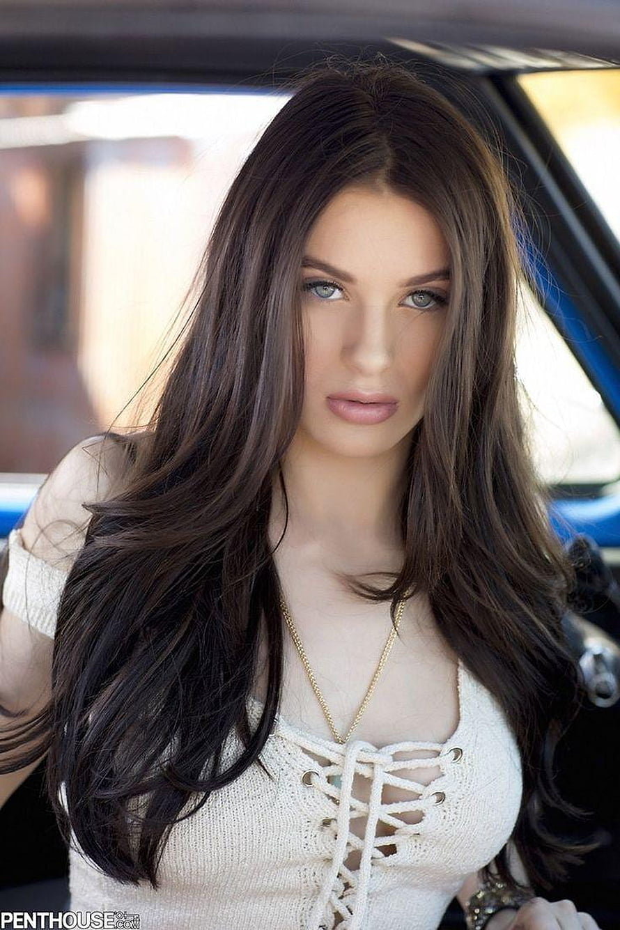 Lana Rhoades in a White Lace-Up Top with Long Dark Hair HD phone wallpaper