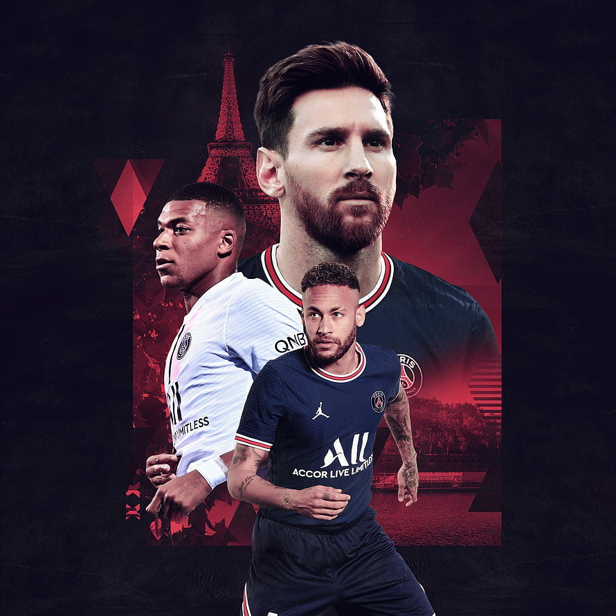 PSG Star Trio: Messi, Mbappé, and Neymar in Parisian Stadium Collage HD phone wallpaper