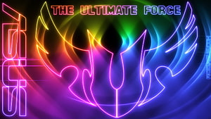 Neon Rainbow Phoenix Logo with The Ultimate Force Text HD wallpaper