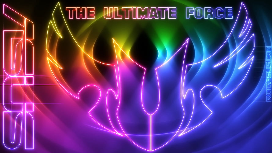 Neon Rainbow Phoenix Logo with The Ultimate Force Text HD wallpaper