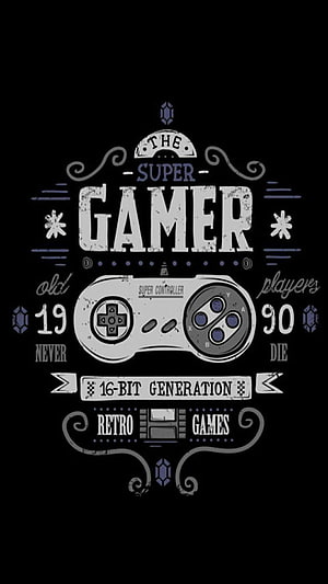 Retro Gaming Controller Illustration with Vintage Typography and 16-Bit Theme HD phone wallpaper
