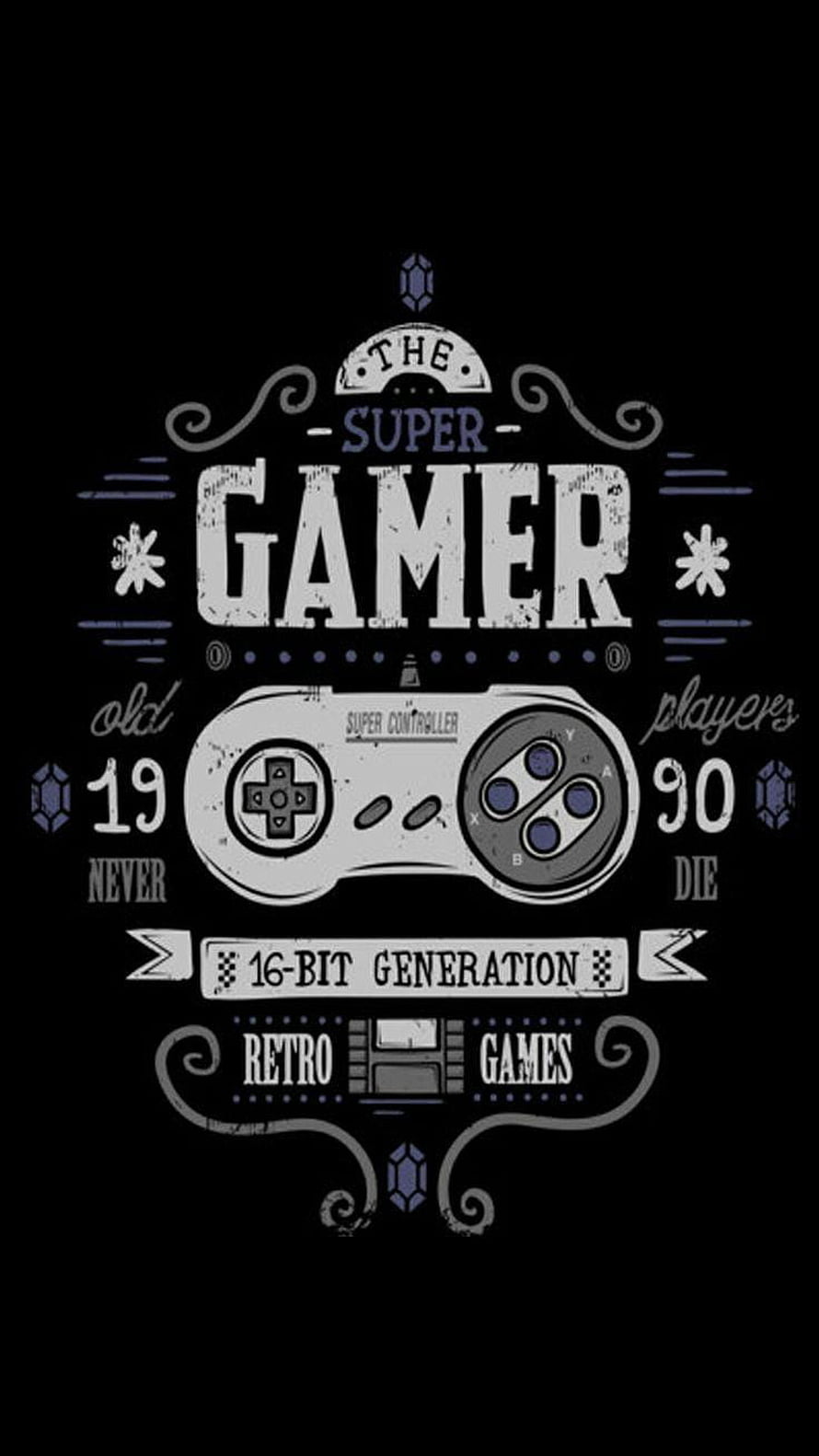 Retro Gaming Controller Illustration with Vintage Typography and 16-Bit Theme HD phone wallpaper