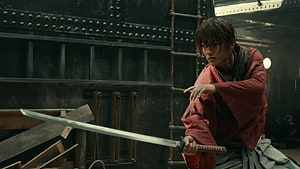Rurouni Kenshin Movie Still: Swordsman in Red Kimono with Katana in Industrial Setting, rurouni kenshin movie, #Rurouni Kenshin HD wallpaper
