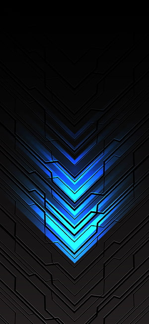 Abstract Blue Neon Chevron Pattern on Dark Background HD phone wallpaper