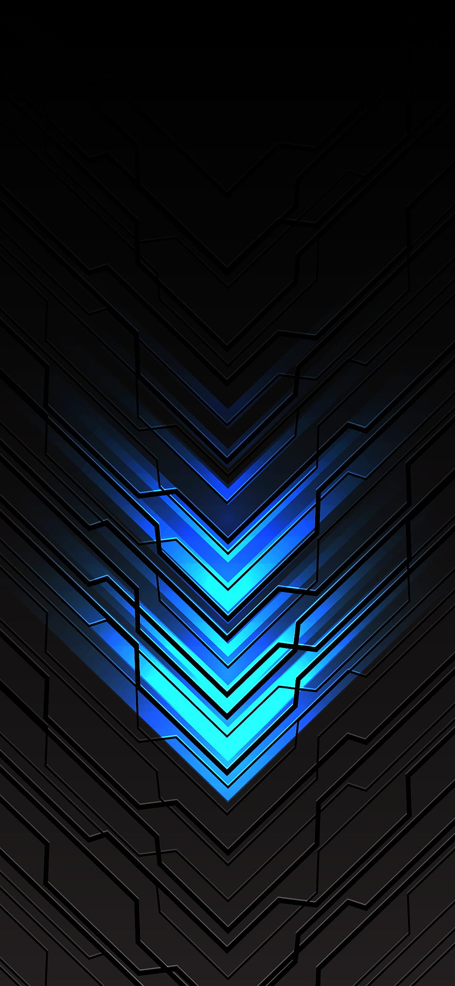 Abstract Blue Neon Chevron Pattern on Dark Background HD phone wallpaper
