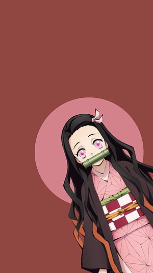 Nezuko Kamado from Demon Slayer in Minimalist Anime Portrait with Bamboo Cuff HD phone wallpaper