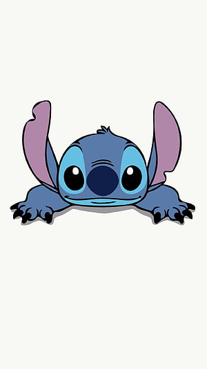 Stitch Peeking Over Edge with Big Eyes and Claws on White Background HD phone wallpaper