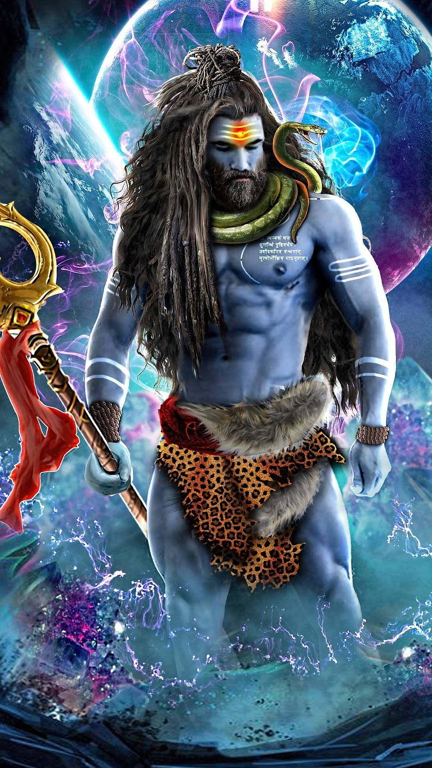 Lord Shiva Bholenath Digital Art with Cosmic Background and Trishula HD phone wallpaper