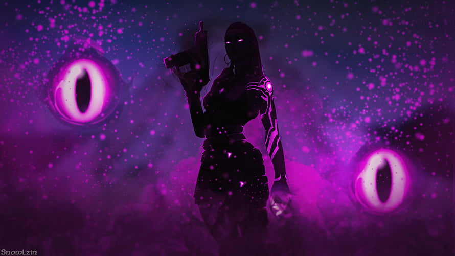 Cyberpunk Female Character with Glowing Purple Eyes and Futuristic Armor HD wallpaper