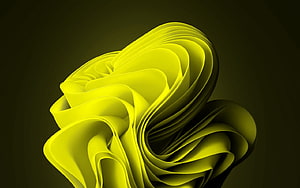 Vibrant Yellow Abstract 3D Ribbon Sculpture on Dark Background HD wallpaper