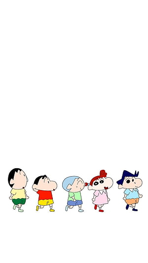 Crayon Shin-chan Kids Walking in a Line on White Background HD phone wallpaper