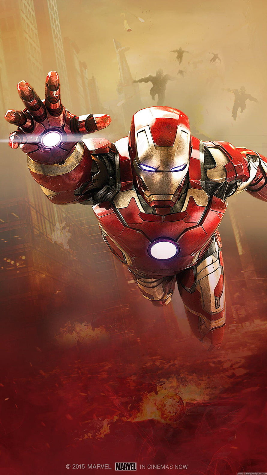 Iron Man Flying Over a Burning City with Repulsor Blast in Marvel Cinematic Universe, Iron Man For Android > Minions, ironman for android HD phone wallpaper