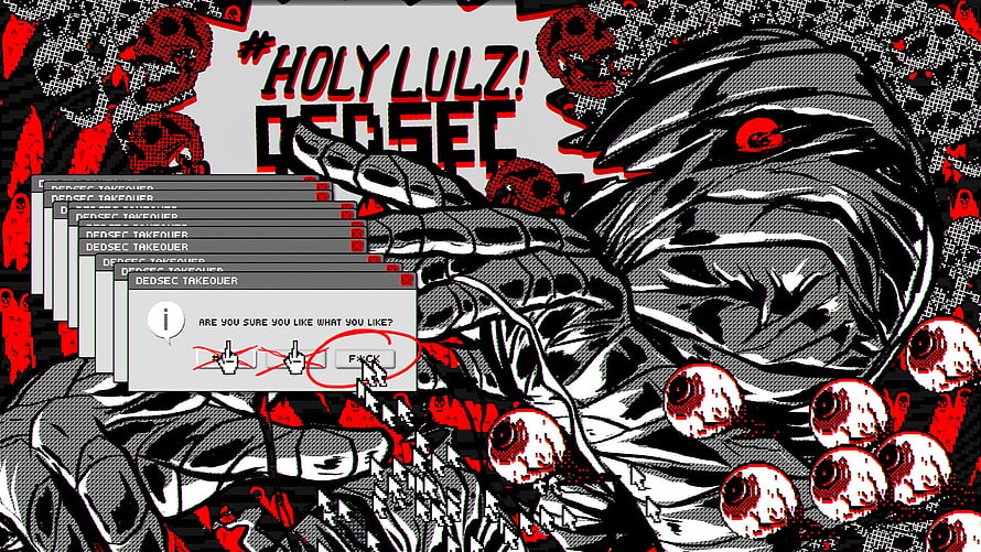 Dedsec Takeover Glitch Art with Red and Black Halftone Style HD wallpaper