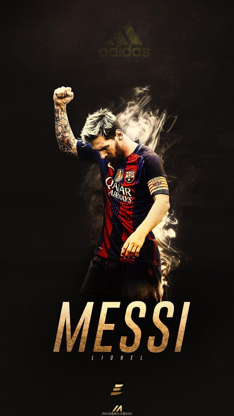 Lionel Messi FC Barcelona Captain Poster with Dramatic Smoke Effect HD phone wallpaper