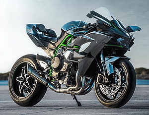 Kawasaki Ninja H2R Superbike with Green Frame and Carbon Fiber Bodywork HD wallpaper