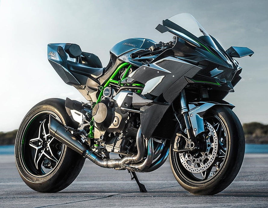 Kawasaki Ninja H2R Superbike with Green Frame and Carbon Fiber Bodywork HD wallpaper