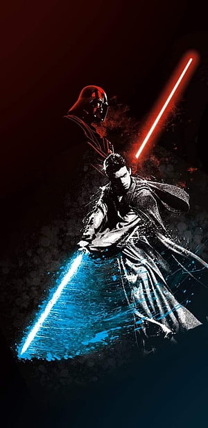 Anakin Skywalker and Darth Vader Lightsaber Duel Artwork HD phone wallpaper