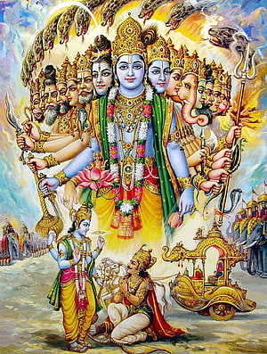 Lord Shiva as Harihara with Vishnu and Ganesha, Krishna and Arjuna with Chariot HD phone wallpaper