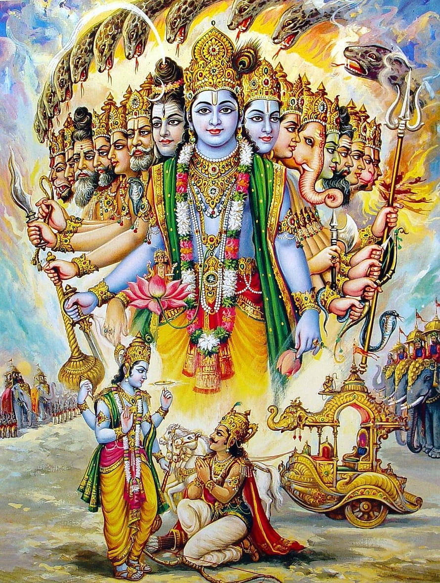 Lord Shiva as Harihara with Vishnu and Ganesha, Krishna and Arjuna with Chariot HD phone wallpaper
