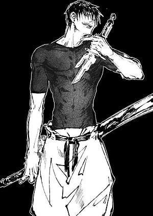 Black and White Manga Style Illustration of a Muscular Swordsman Holding a Dagger, Fushiguro Touji, toji fushiguro HD phone wallpaper