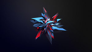 Abstract Geometric Crystal Shard with Red and Blue Neon Glow on Dark Background HD wallpaper
