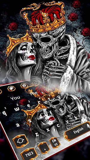 Gothic Skeleton King and Queen with Gold Crowns and Red Roses Dark Fantasy Art HD phone wallpaper