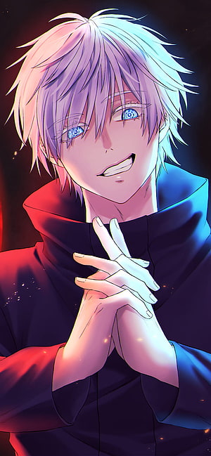 Gojo Satoru from Jujutsu Kaisen Anime Character Portrait with Blue Eyes and White Hair HD phone wallpaper