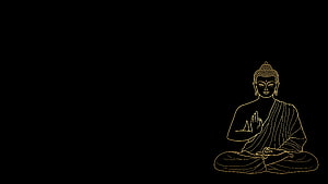 Golden Line Art Buddha Sitting in Meditation Pose on Black Background HD wallpaper