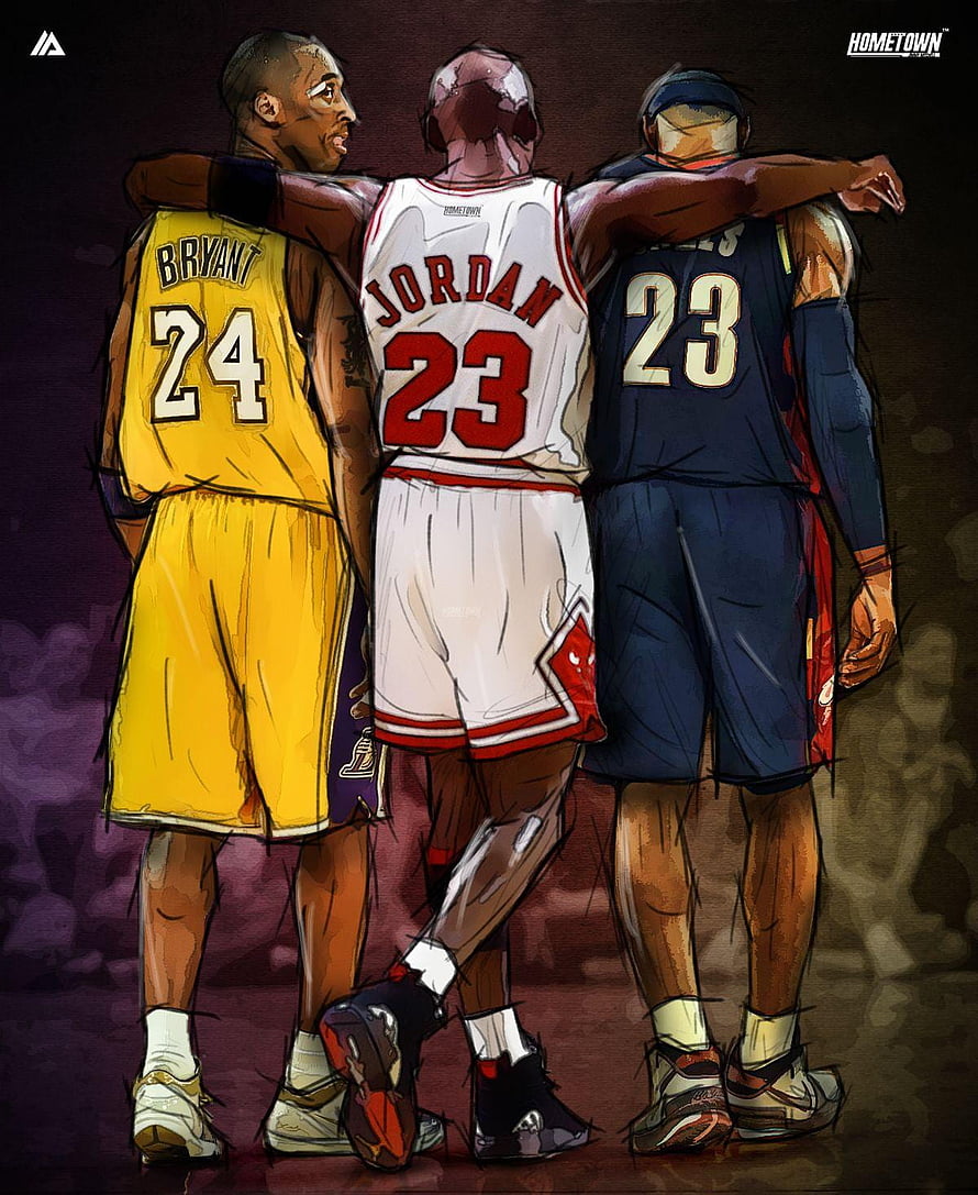 Kobe Bryant, Michael Jordan, and LeBron James Standing Together Basketball Illustration HD phone wallpaper