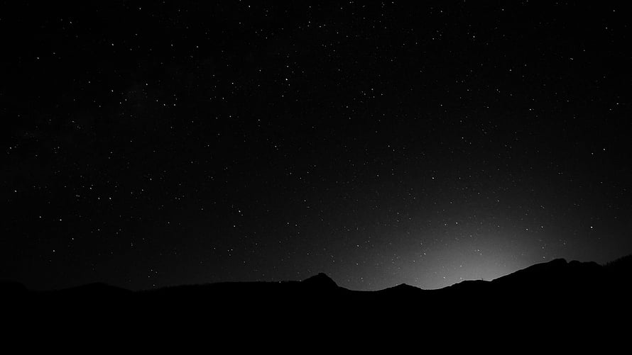 Starry Night Sky Over Mountain Silhouette Black And White Photography HD wallpaper