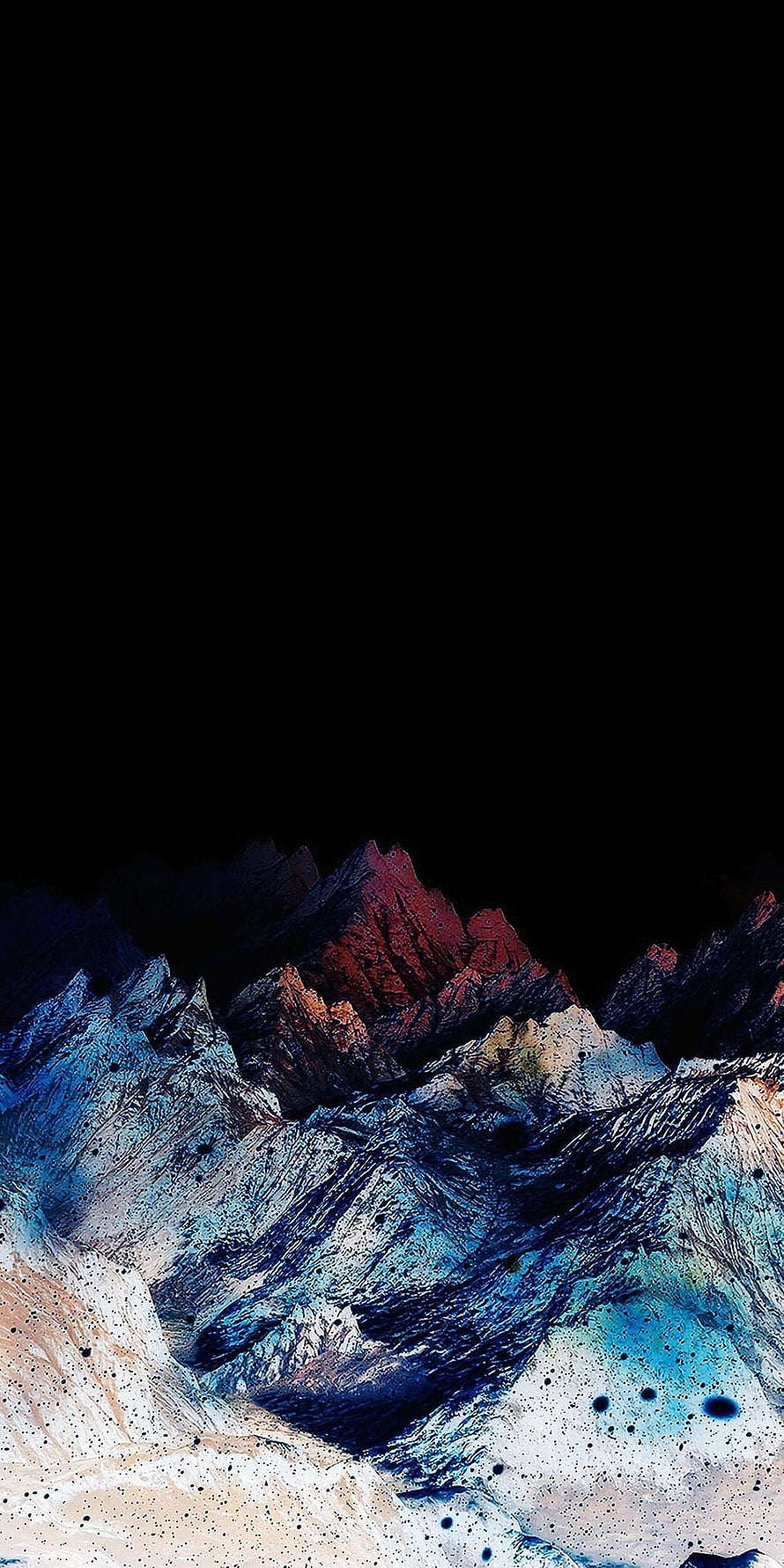 Abstract Mountain Landscape with Deep Black Sky and Vibrant Blue and Red Peaks HD phone wallpaper