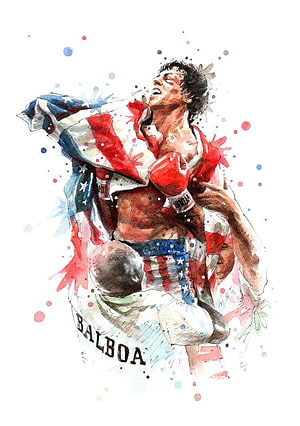 Rocky Balboa Watercolor Illustration with American Flag and Boxing Gloves HD phone wallpaper