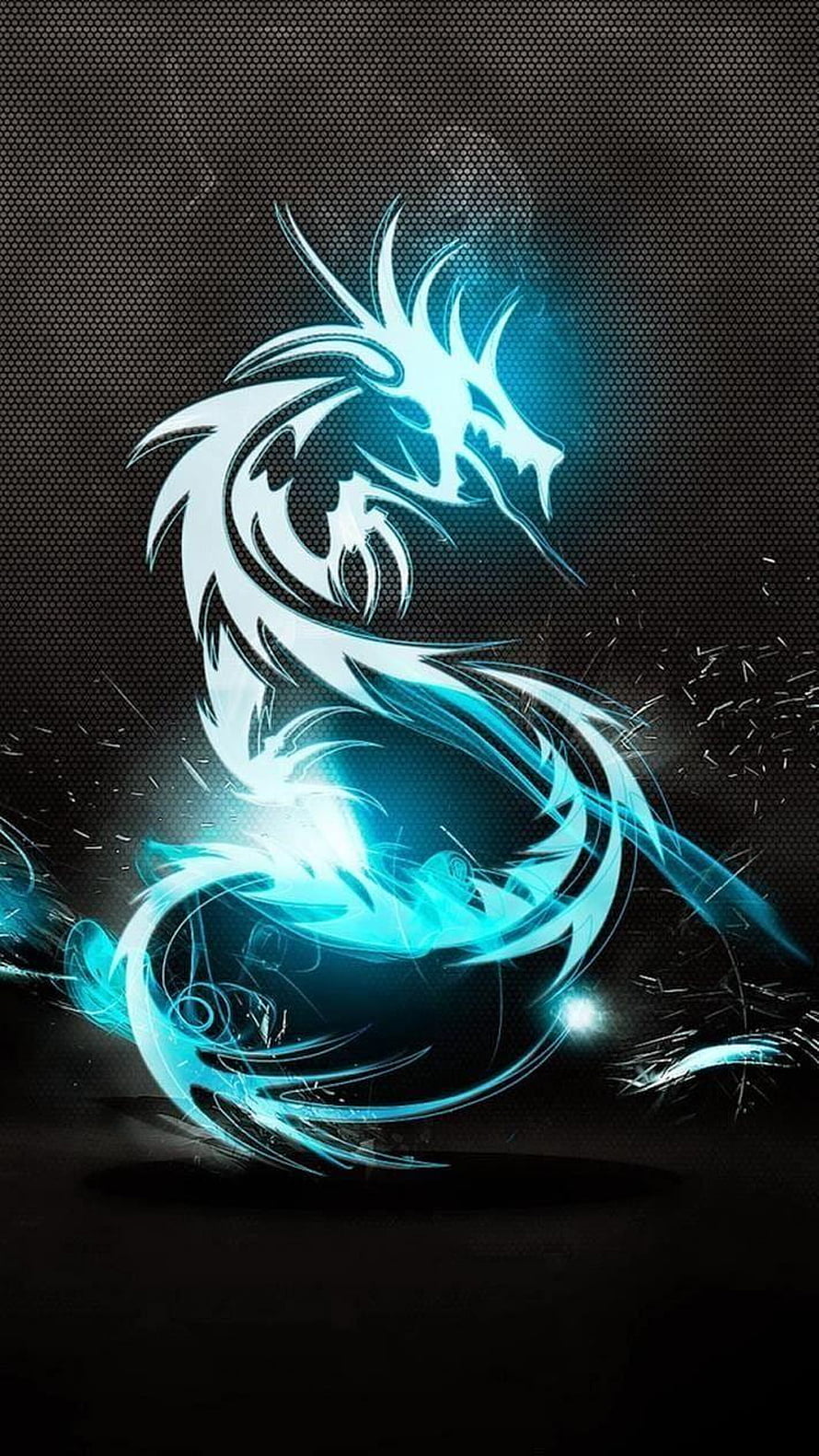 Glowing Blue Tribal Dragon Artwork on Dark Textured Background HD phone wallpaper