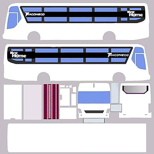Racomeco New Home Bus Livery Decal Kit with Blue and Black Window Strips HD phone wallpaper