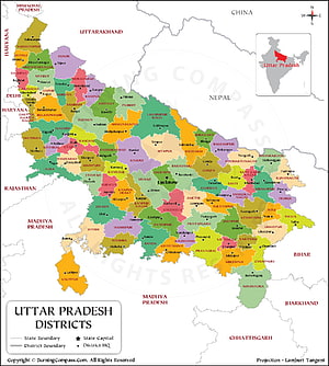 Detailed Political Map of Uttar Pradesh Districts in India with Neighboring States HD phone wallpaper