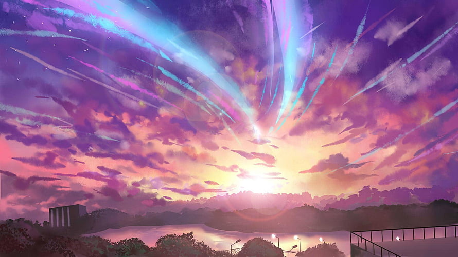 Your Name Anime Sky Scene With Radiant Light Beams And Vibrant Sunset Clouds HD wallpaper
