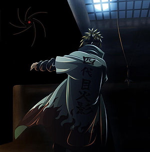 Minato Namikaze Fourth Hokage in Shadowy Room with Wind Release Jutsu HD phone wallpaper