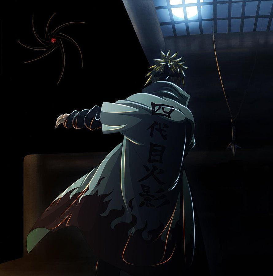 Minato Namikaze Fourth Hokage in Shadowy Room with Wind Release Jutsu HD phone wallpaper
