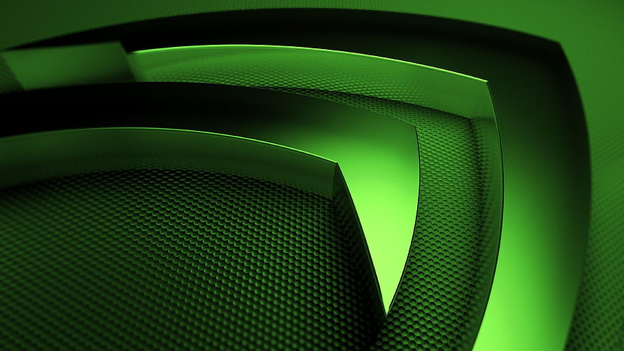 NVIDIA GeForce RTX Abstract Green Geometric Architecture with Perforated Metal Texture HD wallpaper