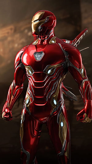 Iron Man Mark 85 Armor in Red and Gold with Glowing Arc Reactor, Iron Man 2020 mobile, iron man full screen mobile HD phone wallpaper