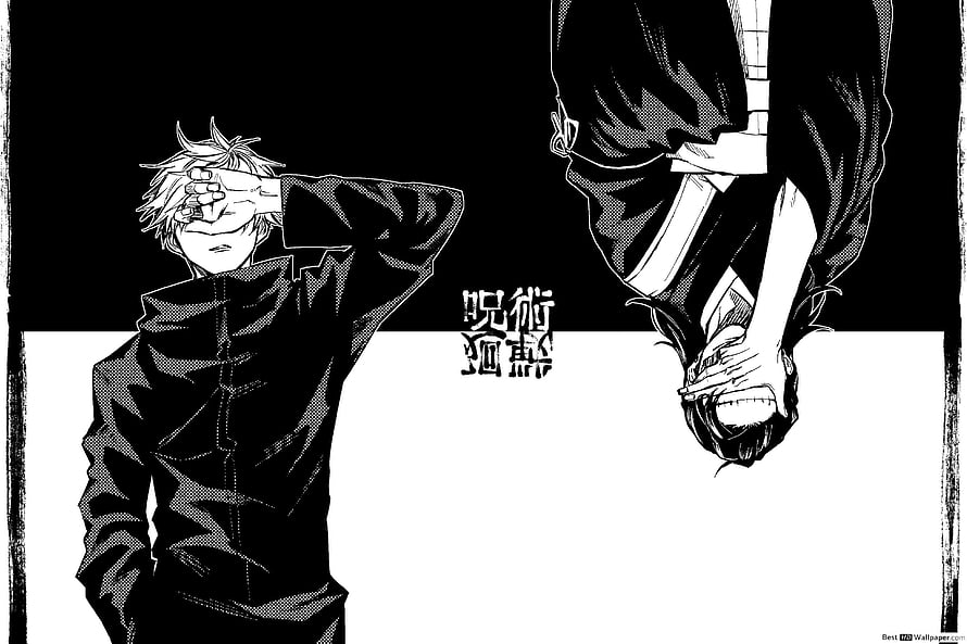 Jujutsu Kaisen Gojo Satoru and Sukuna Black and White Manga Panel HD wallpaper