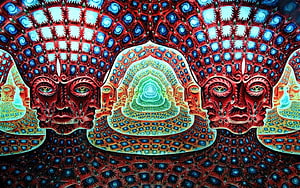 Tool Band Psychedelic Artwork with Symmetrical Faces and Intricate Geometric Patterns HD wallpaper