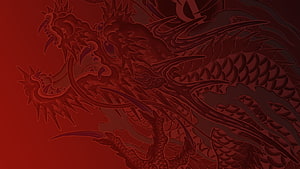 Kiryu Dragon Tattoo Design in Deep Red Monochrome Style HD wallpaper