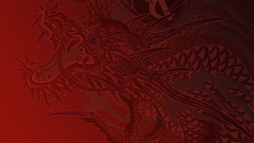Kiryu Dragon Tattoo Design in Deep Red Monochrome Style HD wallpaper